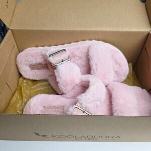 NEW Koolaburra UGG Fluffy Faux Furr Furr-Ah Flat Indoor Outdoor Slides, Size 8